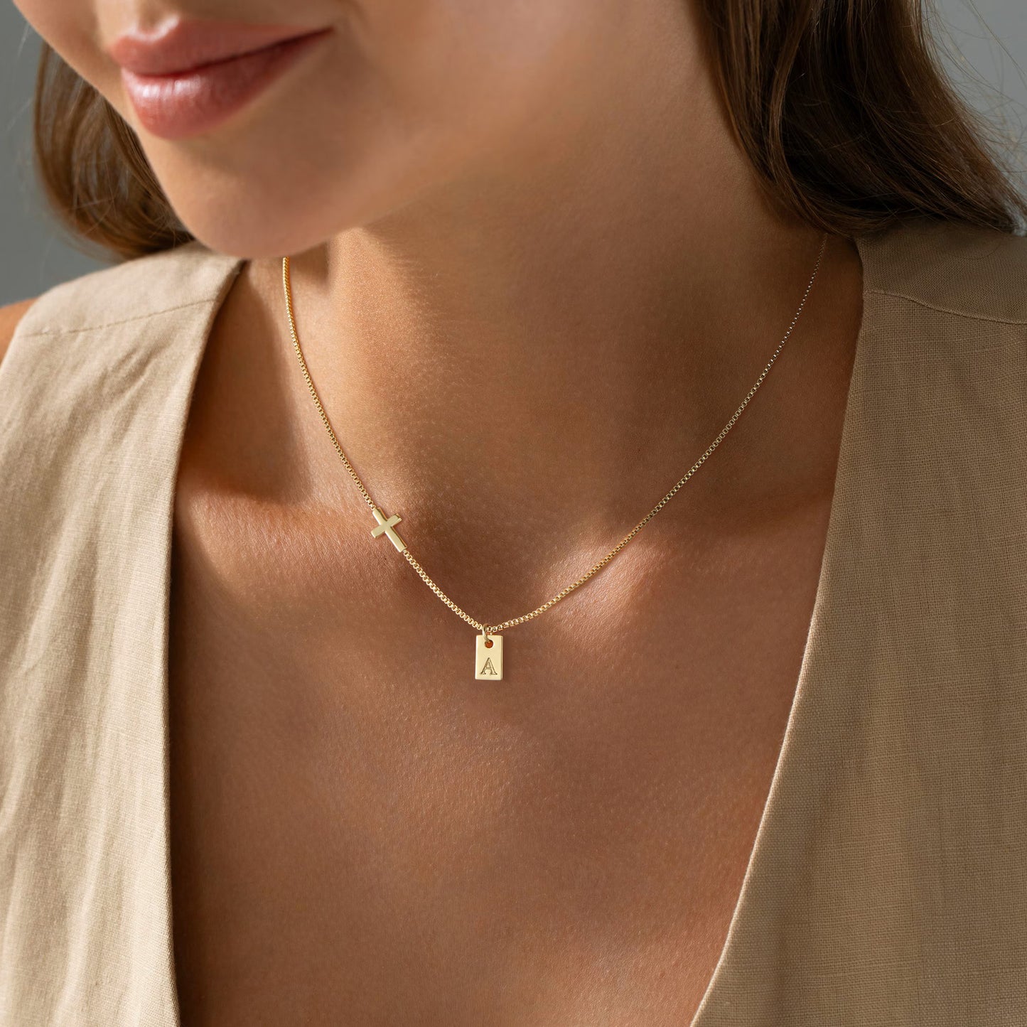 Cross Necklace for Women with Initial, 14K Gold Plated Dainty Cross Pendant Choker Initial Gold Necklace for Women Jewelry Gift
