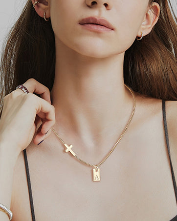 Cross Necklace for Women with Initial, 14K Gold Plated Dainty Cross Pendant Choker Initial Gold Necklace for Women Jewelry Gift