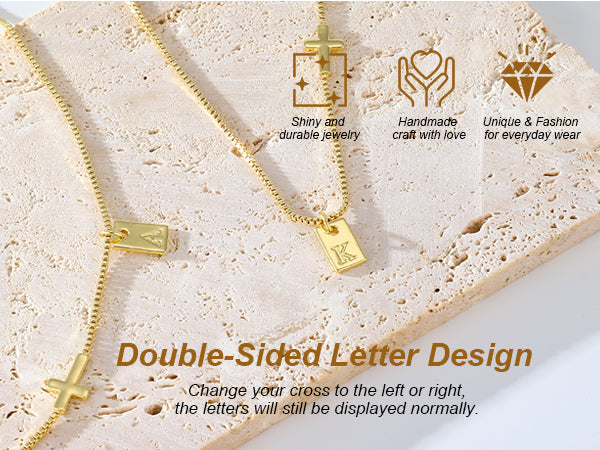 Cross Necklace for Women with Initial, 14K Gold Plated Dainty Cross Pendant Choker Initial Gold Necklace for Women Jewelry Gift