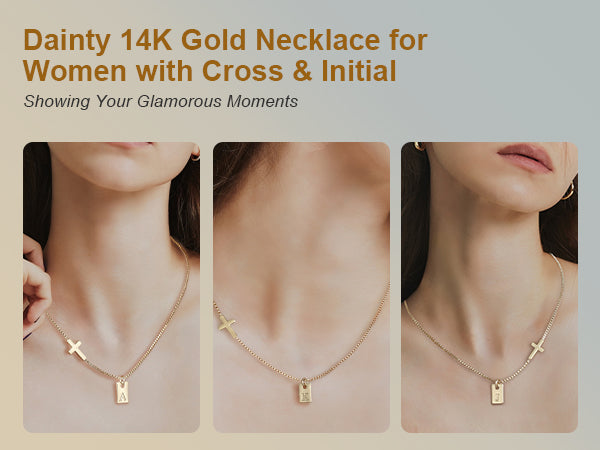 Cross Necklace for Women with Initial, 14K Gold Plated Dainty Cross Pendant Choker Initial Gold Necklace for Women Jewelry Gift