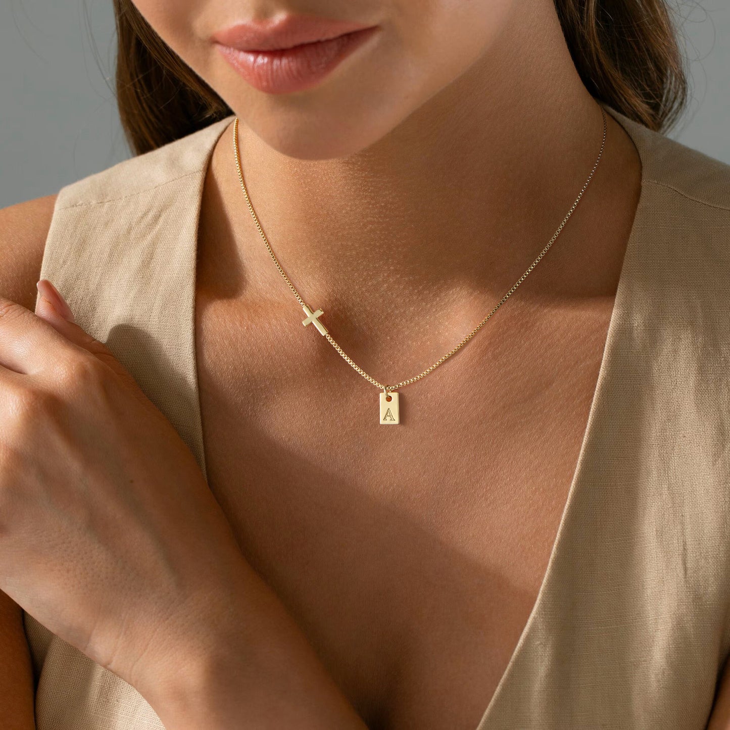 Cross Necklace for Women with Initial, 14K Gold Plated Dainty Cross Pendant Choker Initial Gold Necklace for Women Jewelry Gift