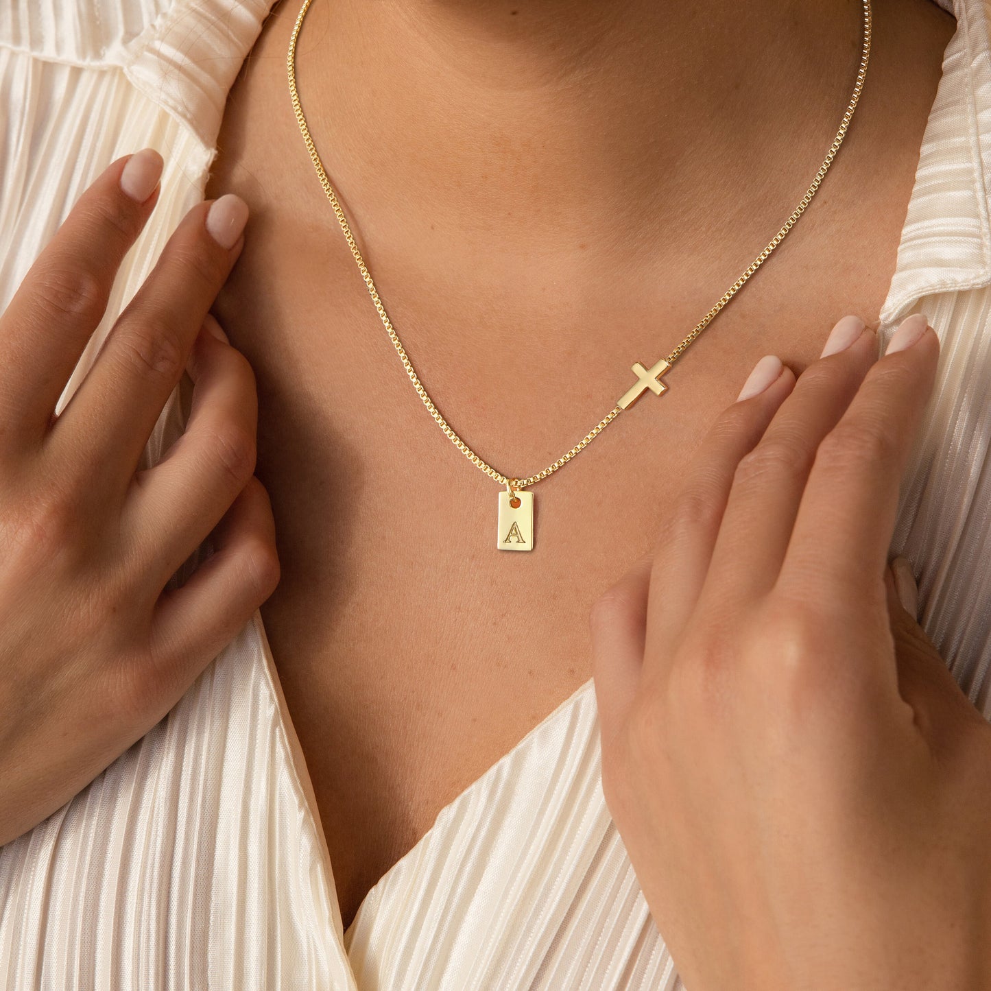 Cross Necklace for Women with Initial, 14K Gold Plated Dainty Cross Pendant Choker Initial Gold Necklace for Women Jewelry Gift