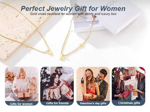 Cross Necklace for Women with Initial, 14K Gold Plated Dainty Cross Pendant Choker Initial Gold Necklace for Women Jewelry Gift