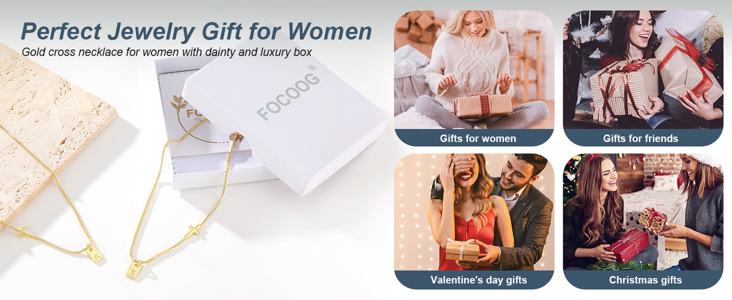 Cross Necklace for Women with Initial, 14K Gold Plated Dainty Cross Pendant Choker Initial Gold Necklace for Women Jewelry Gift