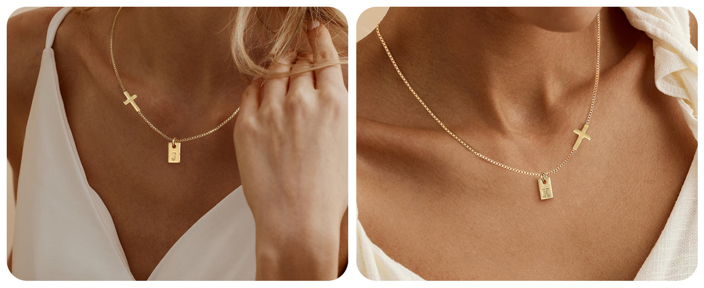 Cross Necklace for Women with Initial, 14K Gold Plated Dainty Cross Pendant Choker Initial Gold Necklace for Women Jewelry Gift