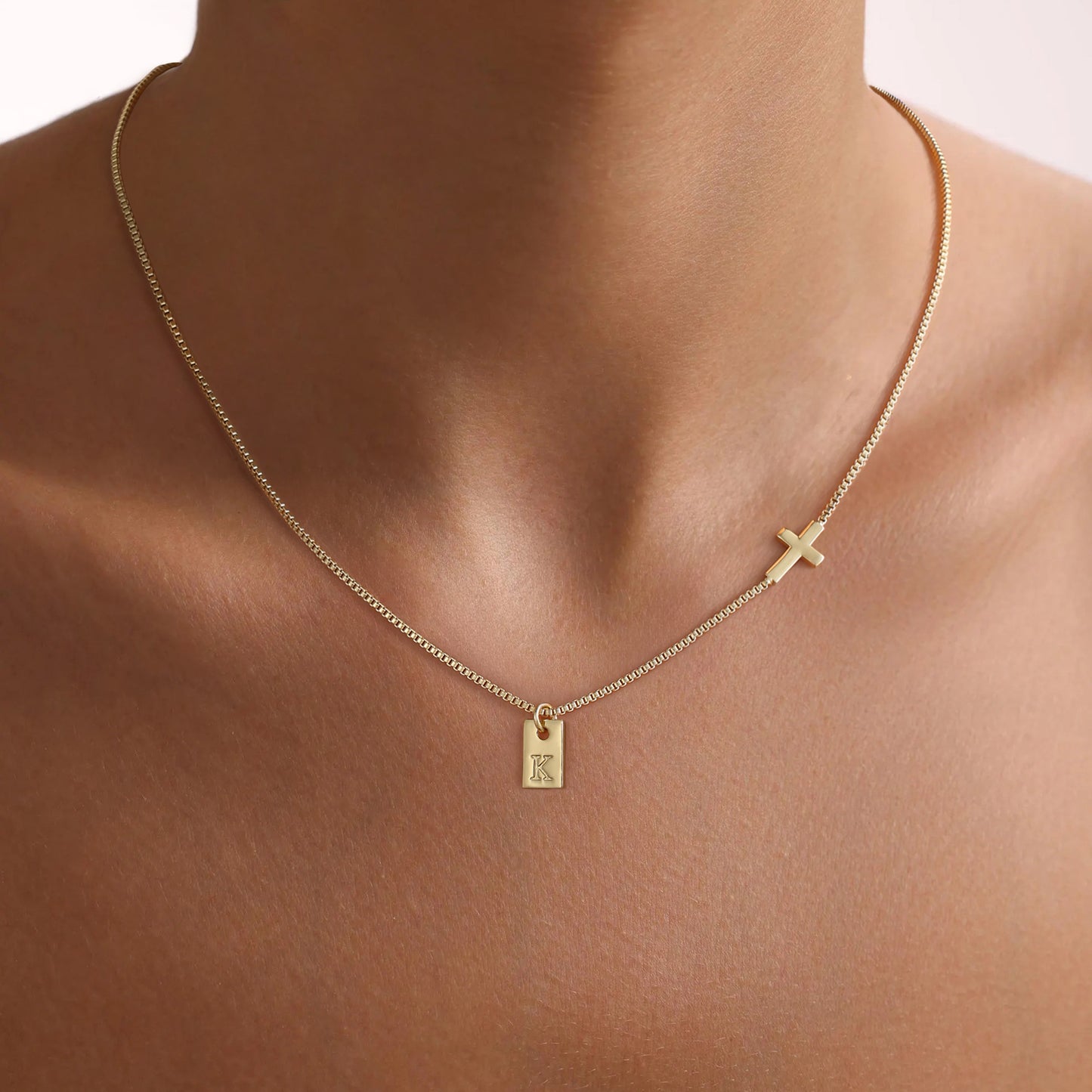 Cross Necklace for Women with Initial, 14K Gold Plated Dainty Cross Pendant Choker Initial Gold Necklace for Women Jewelry Gift